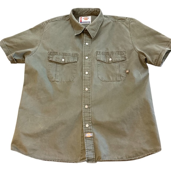 Dickies R12634 Drab Green Snap Heavy Duty Work Shirt Large 100% Cotton, Greaser - Picture 14 of 14
